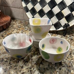 Anthropologie Colorful Polka Dot Ceramic Bowls, set of Three.